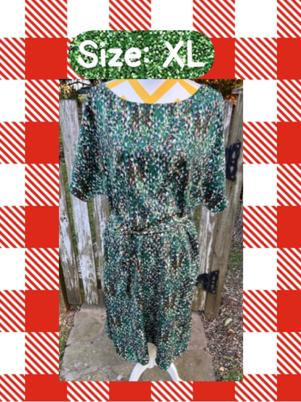Green Patterned Women's Belted Dress